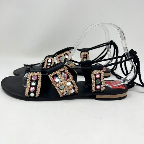 Free People Mantra Mirror Sandals Black Boho Gladiator Lace Up EU 39 Women’s 8.5 - Picture 5 of 12